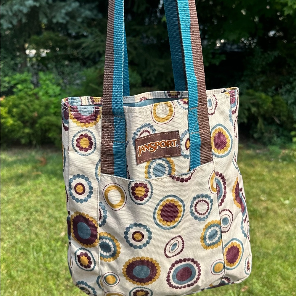 Jansport Circle Pattern Tote with Blue and Brown Accents